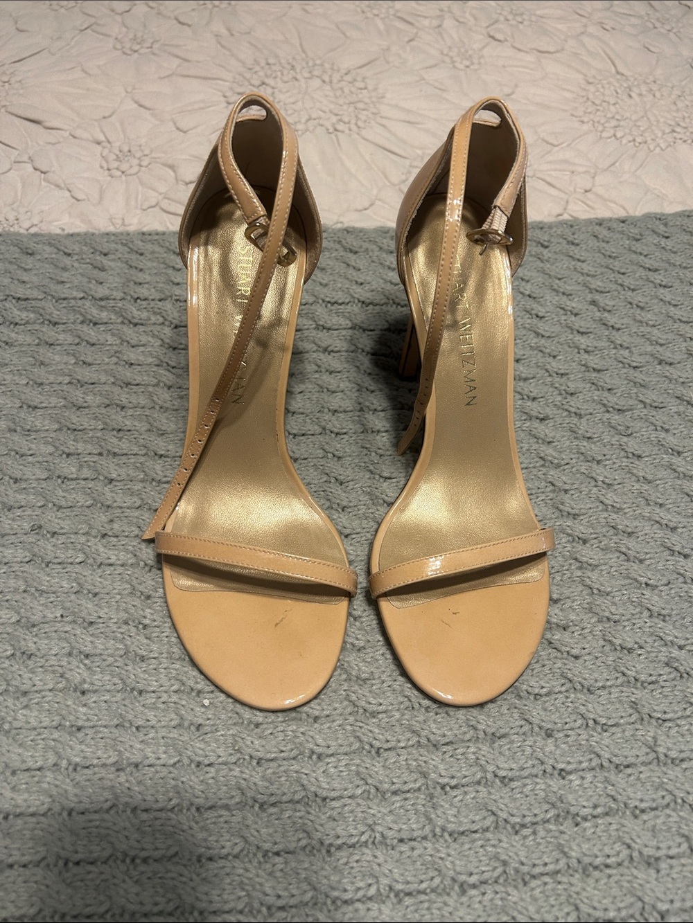 Stuart Weitzman Nudist 100 Patent Leather Single-Strap Ankle-Heel Sandals size 7